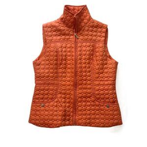 New Directions Women’s Orange Quilted Vest Size M Full Zip Snap Pockets Fall